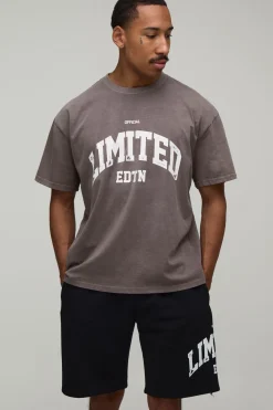Ensemble T-shirt Et Short Imprimé Édition Limitée Effet Délavé Coupe Oversize