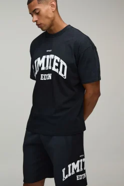 Ensemble T-shirt Et Short Imprimé Édition Limitée Effet Délavé Par Synthétiquelvérisation Coupe Oversize