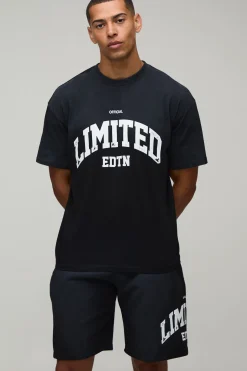 Ensemble T-shirt Et Short Imprimé Édition Limitée Effet Délavé Par Synthétiquelvérisation Coupe Oversize