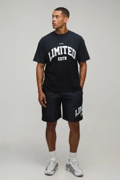 Ensemble T-shirt Et Short Imprimé Édition Limitée Effet Délavé Par Synthétiquelvérisation Coupe Oversize