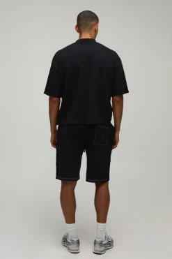 Ensemble T-shirt et short oversize imprimé à motif gaufre style varsity
