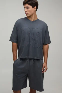 Ensemble T-shirt Et Short Oversize Ample Avec Appliqué Effet Délavé
