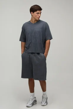 Ensemble T-shirt Et Short Oversize Ample Avec Appliqué Effet Délavé
