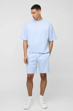 boohooMAN Ensemble T-shirt et short oversized boxy en tissu scuba<Homme Survêtements