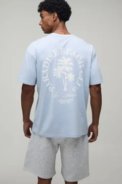 Ensemble T-shirt Et Short Oversize Paradise Beach Club Avec Palmier