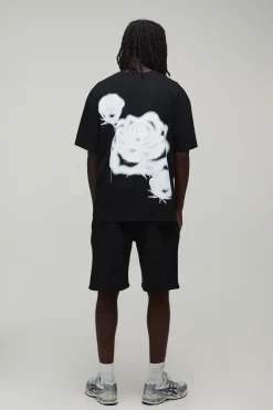 Ensemble T-shirt Et Short Oversize À Rose Graffiti Spray