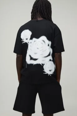 Ensemble T-shirt Et Short Oversize À Rose Graffiti Spray