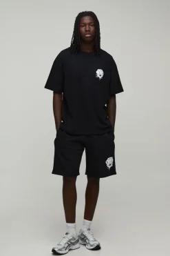 Ensemble T-shirt Et Short Oversize À Rose Graffiti Spray
