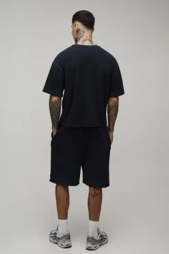Ensemble T-shirt Et Short Oversize Rétréci Avec Lavage Spray Aux Coutures Pour Grande Taille