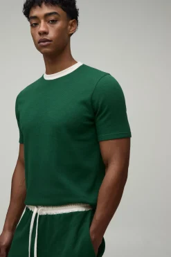 Ensemble T-shirt Gaufré Ajusté Ample À Bords Contrastés & Short Cycliste