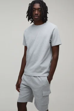 Ensemble T-shirt Gaufré Slim Et Short Cargo