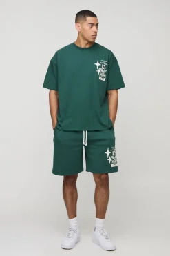 boohooMAN Ensemble T-shirt graphique moto oversize et short<Homme Ensembles|Survêtements
