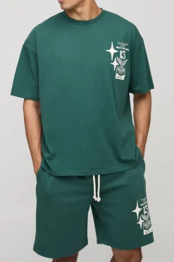 boohooMAN Ensemble T-shirt graphique moto oversize et short<Homme Ensembles|Survêtements