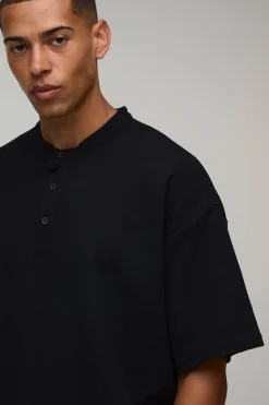 boohooMAN Ensemble T-shirt Henley Gaufré Oversize Ample & Short Baggy<Homme Ensembles|Survêtements