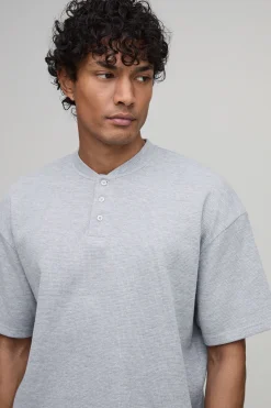 Ensemble T-shirt Henley Gaufré Oversize Ample & Pantalon De Détente Baggy