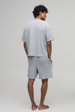 Ensemble T-shirt Henley Gaufré Oversize Ample & Pantalon De Détente Baggy
