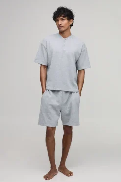 Ensemble T-shirt Henley Gaufré Oversize Ample & Pantalon De Détente Baggy