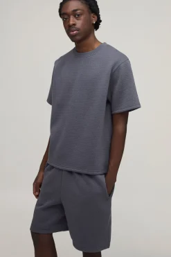 boohooMAN Ensemble T-shirt Matelassé Micro-losanges Coupe Boxy Et Short Ample<Homme Survêtements