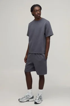 boohooMAN Ensemble T-shirt Matelassé Micro-losanges Coupe Boxy Et Short Ample<Homme Survêtements