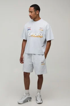 boohooMAN Ensemble T-shirt Moto Imprimé Ample Et Short Baggy Pour Homme<Homme Survêtements