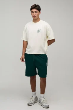 boohooMAN Ensemble T-shirt Oversize Ample Avec Broderie Vin Et Short Baggy<Homme Survêtements