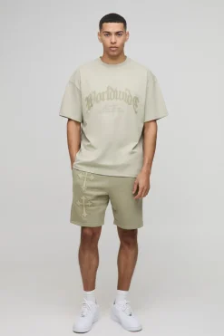 Ensemble T-shirt oversize à appliqué croix et short