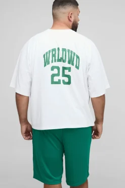 Ensemble T-Shirt Oversize Boxy à Imprimé Panneau Worldwide & Short de Basketball Plus