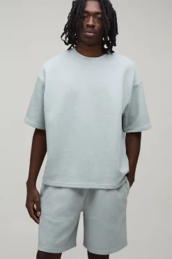 Ensemble T-shirt Oversize Boxy Jacquard Ondulé Et Short Ample
