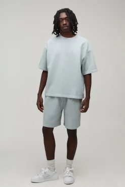 Ensemble T-shirt Oversize Boxy Jacquard Ondulé Et Short Ample