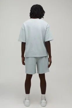 Ensemble T-shirt Oversize Boxy Jacquard Ondulé Et Short Ample