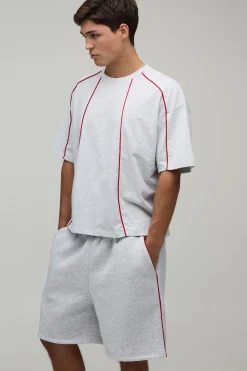 boohooMAN Ensemble T-shirt Oversize Boxy Et Short Ample Avec Passepoil Contrastant<Homme Survêtements