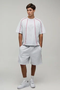 boohooMAN Ensemble T-shirt Oversize Boxy Et Short Ample Avec Passepoil Contrastant<Homme Survêtements