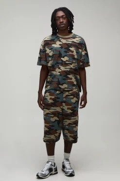 Ensemble T-shirt Oversize Boxy Et Short Plissé À Imprimé Camouflage Forestier