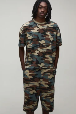 Ensemble T-shirt Oversize Boxy Et Short Plissé À Imprimé Camouflage Forestier