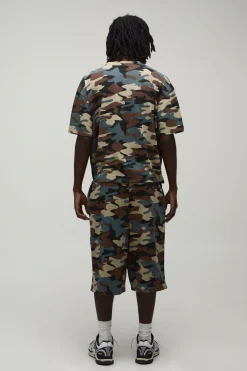 Ensemble T-shirt Oversize Boxy Et Short Plissé À Imprimé Camouflage Forestier