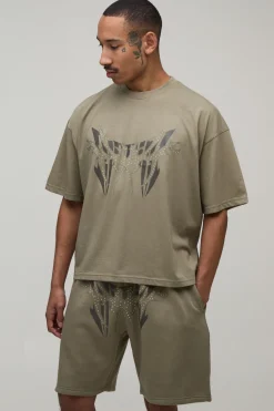 Ensemble T-shirt Oversize Clouté Et Short Décontracté