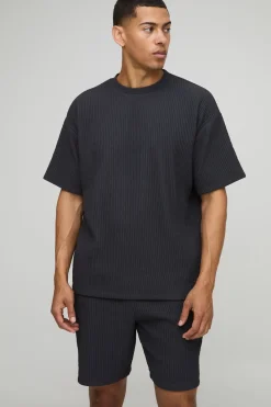 Ensemble T-shirt oversize à côtes texturées et short décontracté