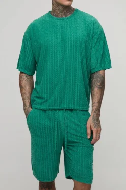 Ensemble T-shirt oversize en jacquard éponge et short pour grandes tailles