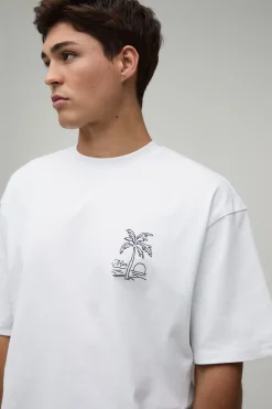 Ensemble T-shirt Oversize Et Short Broderie Palmier Ourlet Asymétrique