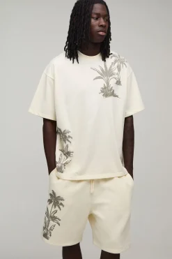 Ensemble T-shirt Oversize Et Short Ample À Imprimé Palmier Tonal