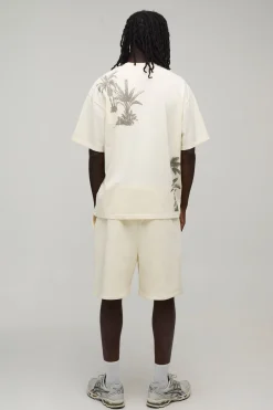 Ensemble T-shirt Oversize Et Short Ample À Imprimé Palmier Tonal