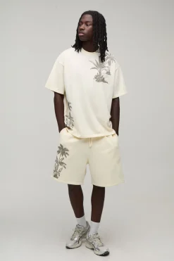 Ensemble T-shirt Oversize Et Short Ample À Imprimé Palmier Tonal
