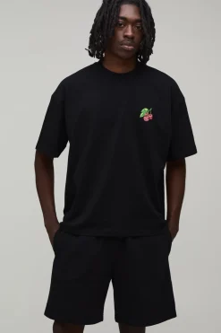 boohooMAN Ensemble T-shirt Oversize Et Short Ample Imprimé Cerises<Homme Survêtements