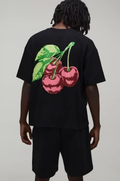 boohooMAN Ensemble T-shirt Oversize Et Short Ample Imprimé Cerises<Homme Survêtements