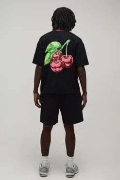 boohooMAN Ensemble T-shirt Oversize Et Short Ample Imprimé Cerises<Homme Survêtements