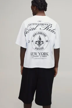 boohooMAN Ensemble T-shirt Oversize Et Short En Jean À Motif Fleur De Lys<Homme Survêtements Grande Taille|Tout Afficher