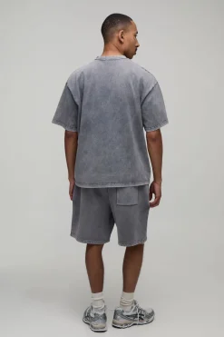 Ensemble T-shirt Oversize Et Short Baggy À Appliqué Fleur De Lys Gothique Délavé