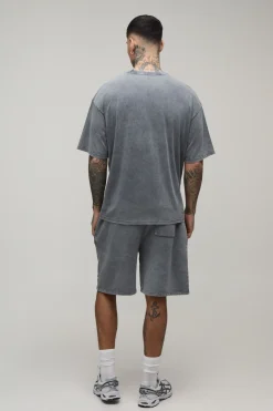 boohooMAN Ensemble T-shirt Oversize Gothique À Appliqué Fleur De Lys Délavé Et Short Ample Pour Grand<Homme Tout Afficher|Survêtements