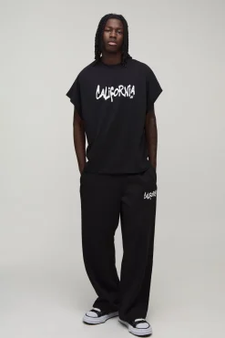 Ensemble T-shirt Oversize À Manches Courtes Raglan Et Jogger Avec Inscription California Floquée