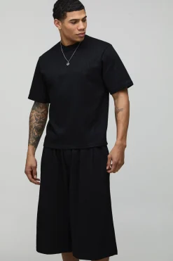 Ensemble T-shirt Plissé Ample Et Short Bermuda